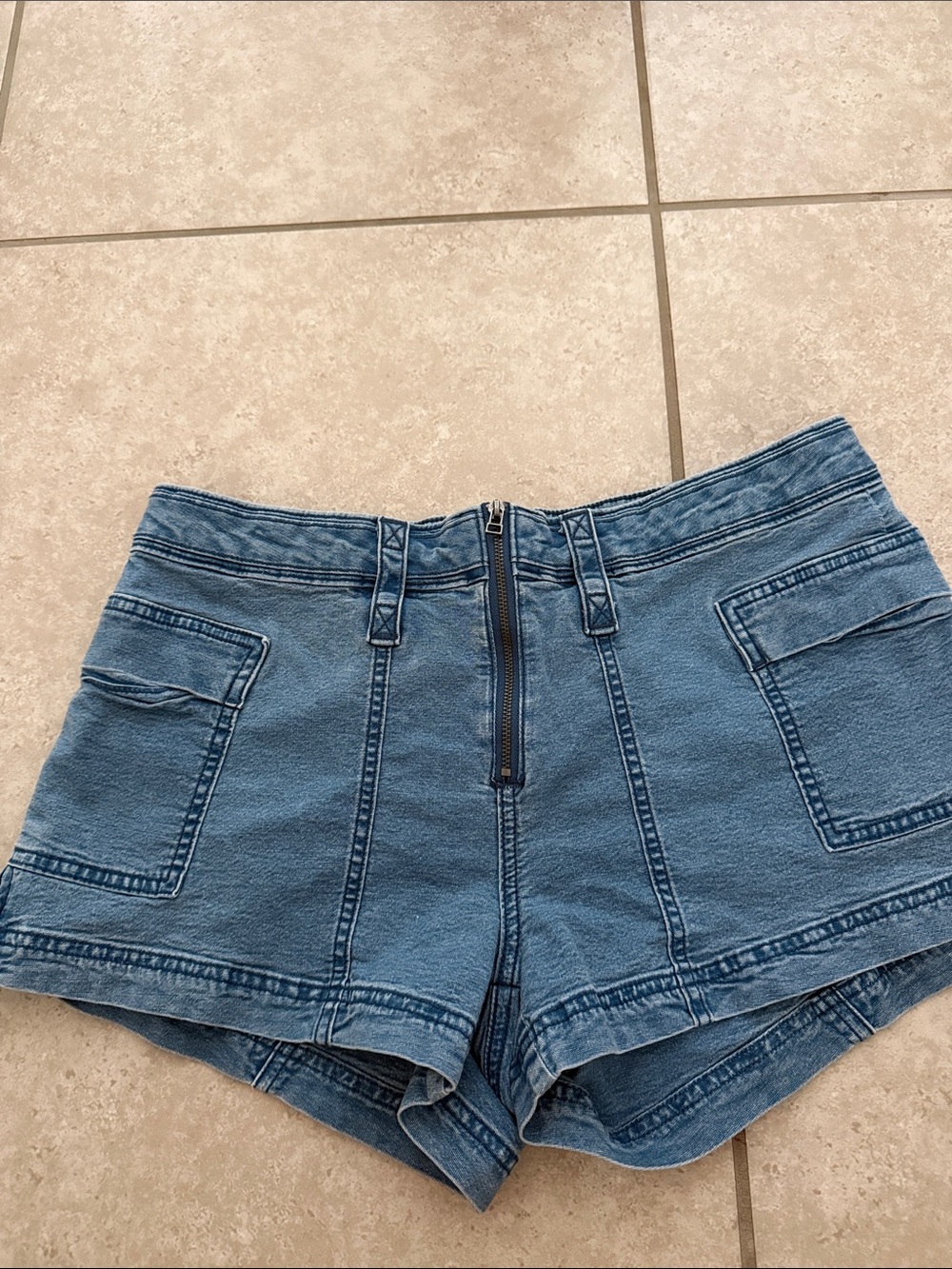 American Eagle Outfitters Light Blue Denim High-Waist Zip-Front Shorts